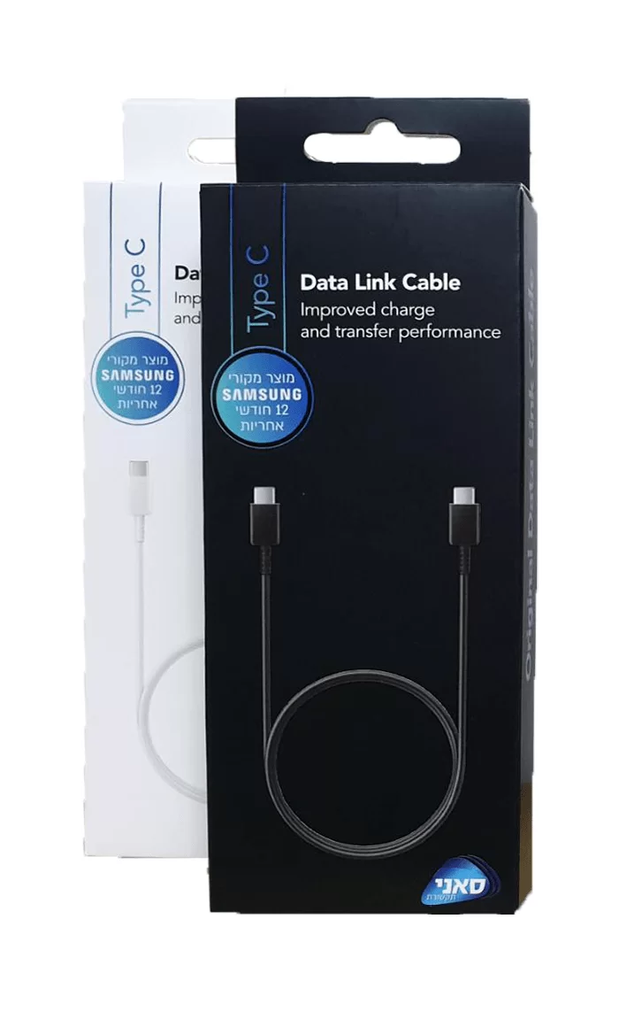 אריזה שחורה ולבנה של כבל Type-C ל Type-C של סאני יבואן רשמי